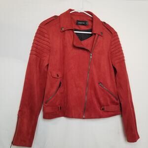 MinkPink Faux Suede Moto Jacket Burnt Orange Zip Up Zip Pockets & Slv Ends Sz XS